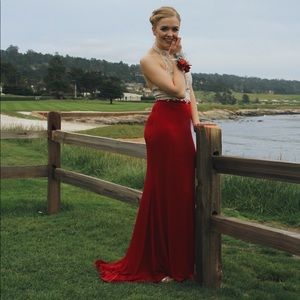 Burgundy halter prom dress